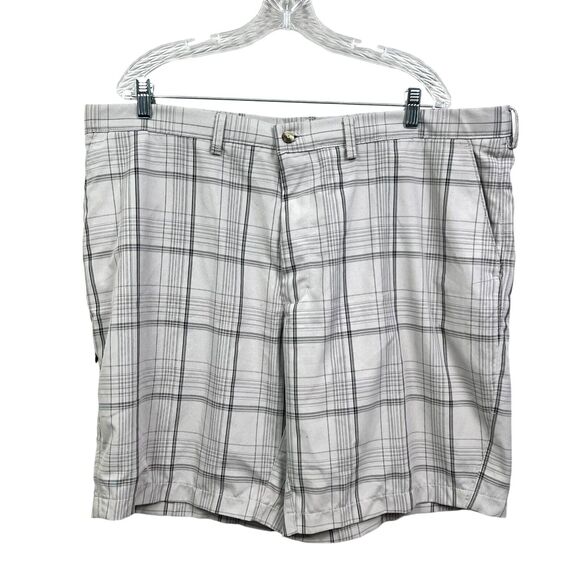 Haggar C18 Mens Chino Shorts Plaid Flat Front‎ Slash Pockets Zip Fly Gray Sz W42 - Picture 1 of 6